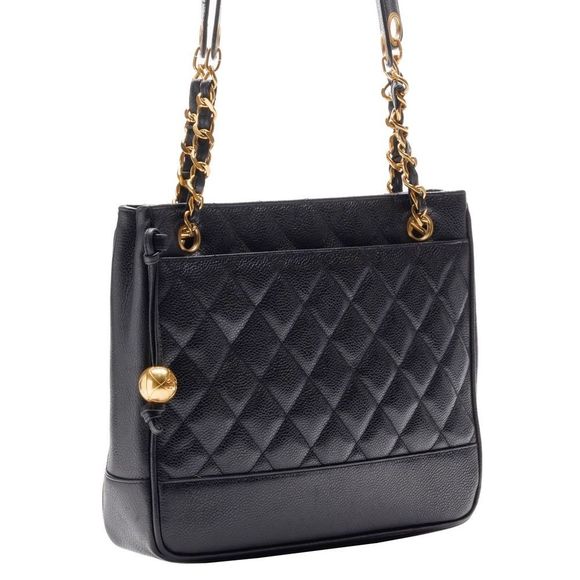 Chanel Double Chain Shoulder Caviar Skin Black Gold Mini - Picture 3 of 8
